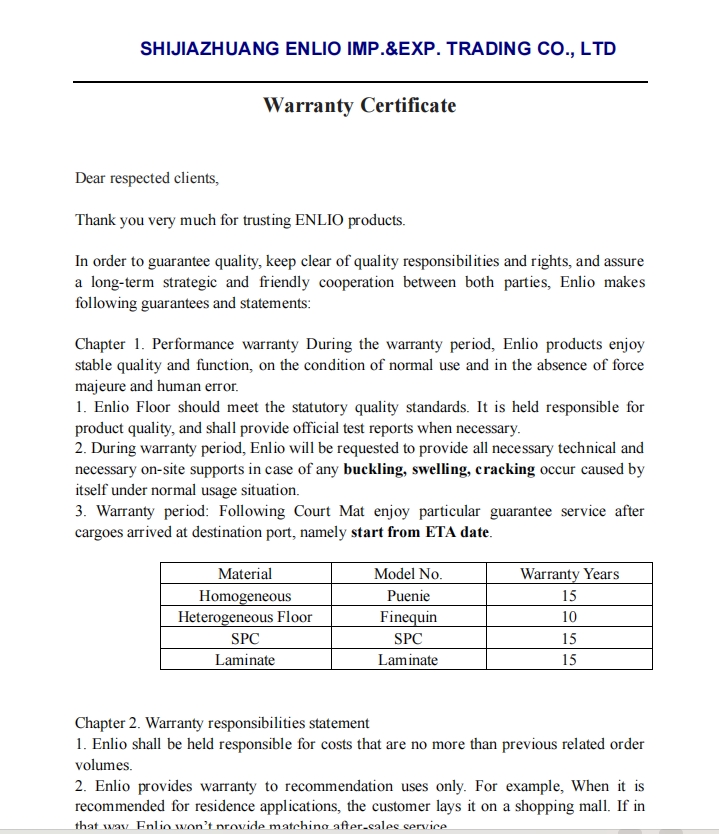 Warranty Certificate